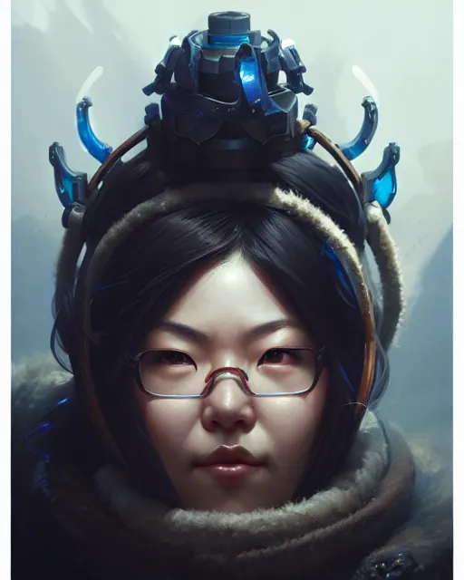 Image similar to mei from overwatch, character portrait, portrait, close up, concept art, intricate details, highly detailed by greg rutkowski, michael whelan and gustave dore