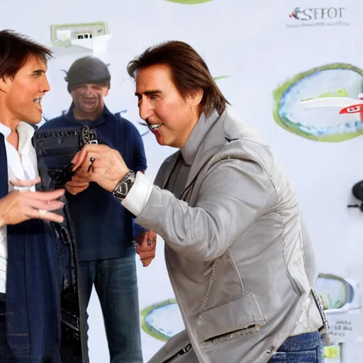 Image similar to tom cruise and nicholas cage racing remote control airplanes