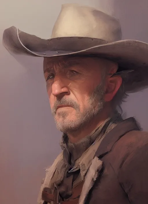 Prompt: jonathan banks as a cowboy, elegant, digital painting, concept art, smooth, sharp focus, illustration, from red dead redemption by ruan jia and mandy jurgens and artgerm and william - adolphe bouguerea