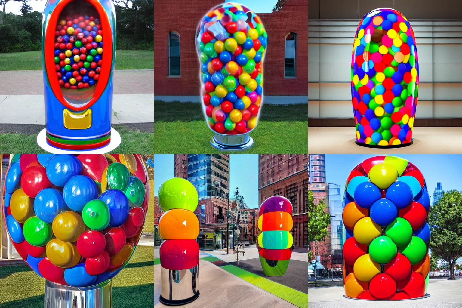 Prompt: giant gumball machine with polished chrome and saturated colors, photorealistic, award winning image