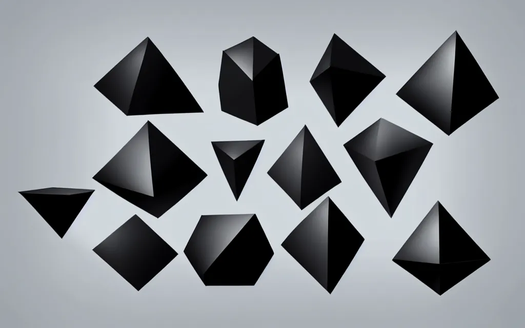 Prompt: a black sphere | a black cube | a black pyramid, 3 different shapes, on a white background, vector art, in a row