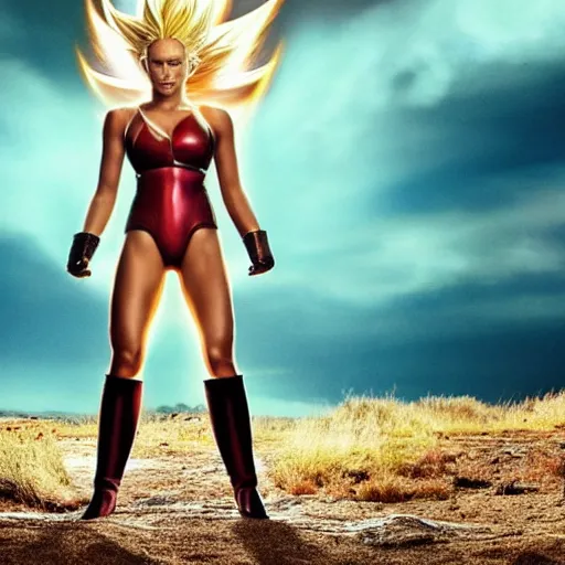 Image similar to photo of jessica alba as super saiyan powering up by annie leibovitz