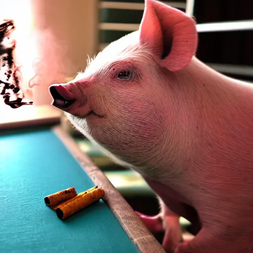 Prompt: diginified pigs smoking blunts