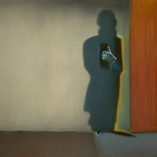 Image similar to a human shadow wandering in sad childhood memories, smoking weed, mental health, derealisation, disconnected, resignation, melancholy, oil painting, by francis bacon, emotional conflict, hd, 8 k, trending on artstation, paradoxal, perfect framing, neo - expressionism, expressive, masterpiece