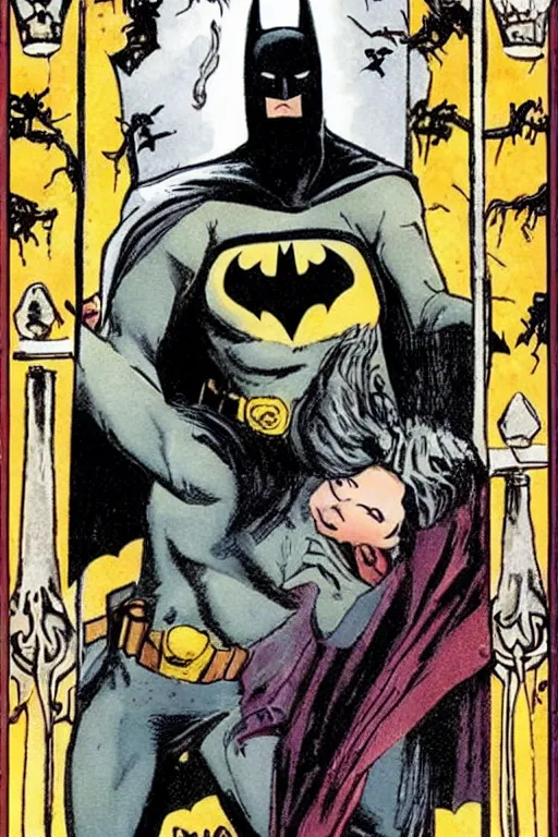 Image similar to batman on a tarot card, horror