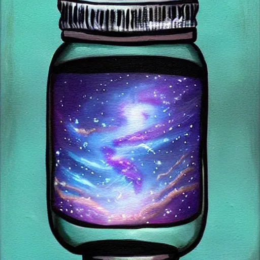 Prompt: fantasy painting by Lena Vargas of the Milkyway galaxy in a jar