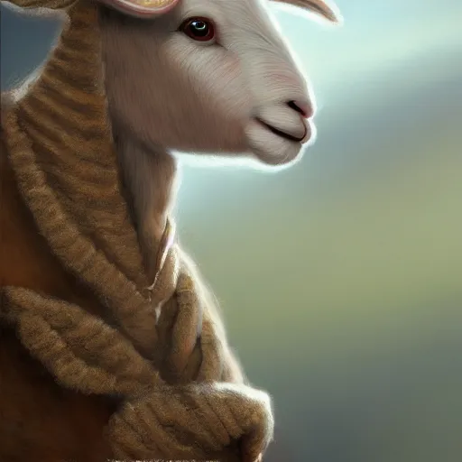 Image similar to lamb wearing a sweater, matte painting, full body shot 4k, blurry background, artwork, artstation,