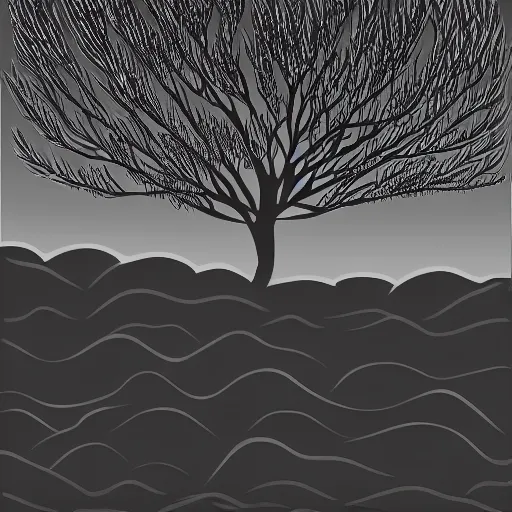 Prompt: black and white landscape illustration minimalist artstation