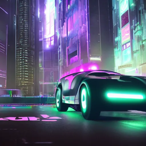 Image similar to Futuristic city at night with rain, Cyberpunk style. Flying car, Neon lights, Matte paiting 3d rendering. cinematic lighting, octane render, corona render, 8k