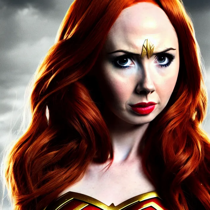 Prompt: full length portrait photograph of karen gillan as wonder woman, Extremely detailed. 8k