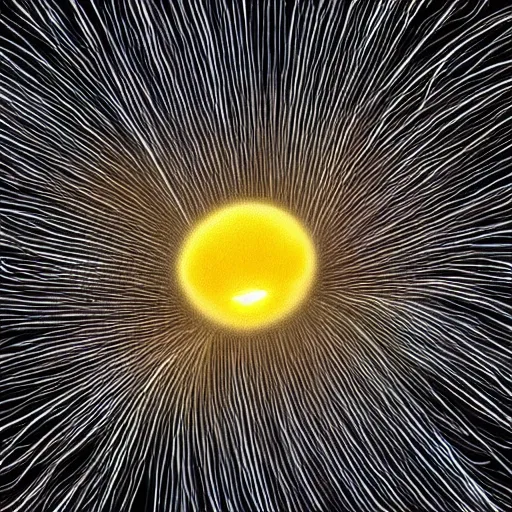 Image similar to a ball of spaghetti collapsing in a black hole singularly