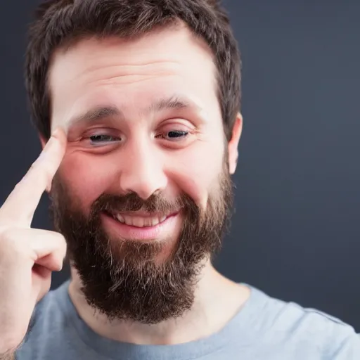 Image similar to a programmer finally fixed a bug in his code after trying for a long time, looking relieved and happy