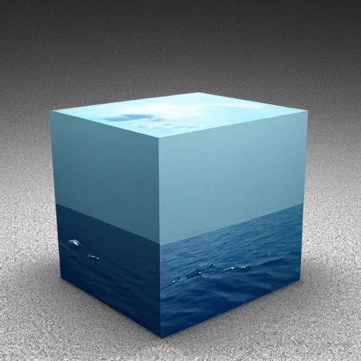 Image similar to a cube in the middle of the sea in the style of Richard Serra