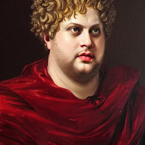 Image similar to A 17th century Baroque Painting of Emperor Nero, portrait of Emperor Nero, grainy, realistic, very realistic, hyperrealistic, highly detailed, very detailed, extremely detailed, very neat, very epic, very cool, detailed, trending on artstation