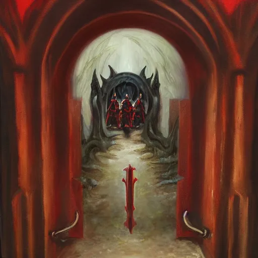 Image similar to the bloodseeker guarding the gates of hell, oil panting