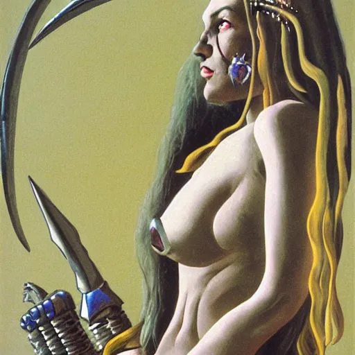 Prompt: portrait of barbarian princess by Roger Dean