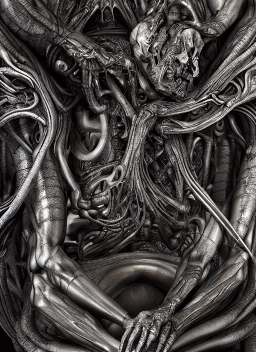 Image similar to dreamscape, giger, anatomical, highly detailed sculpture, intricate detailed, ommatidia, 8 k, cinematic atmosphere, post - processing