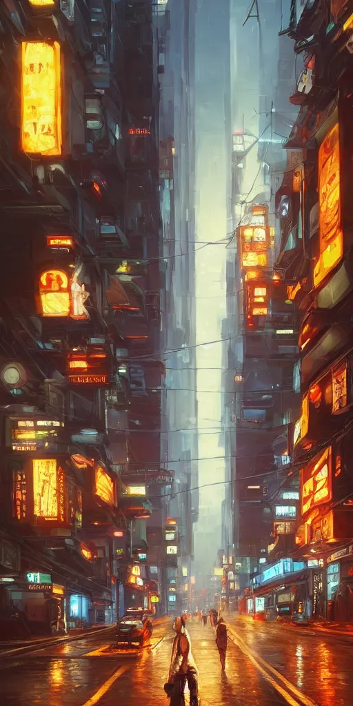 Image similar to an epic painting of the city street road, oil on canvas, cold colors, perfect composition, golden ratio, beautiful detailed, photorealistic, digital painting, artstation, concept art, smooth, sharp focus, illustration, cyberpunk background, artstation trending, octane render, unreal engine