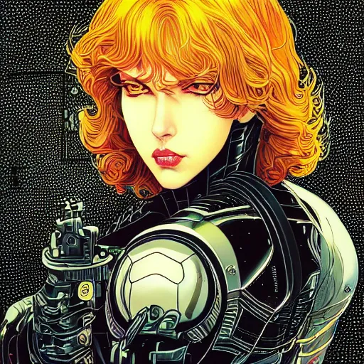 Image similar to portrait closeup of black widow spider, symmetrical, cinematic colors, by yoichi hatakenaka, masamune shirow, josan gonzales and dan mumford, ayami kojima, takato yamamoto, barclay shaw, karol bak, yukito kishiro