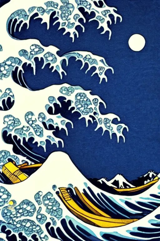 Image similar to The Great Wave off Kanagawa, Moon in the background, fine art photography