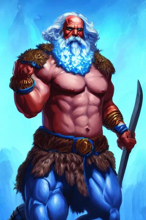 Image similar to character portrait of buff barbarian karl marx with shining blue body painting, dungeons and dragons cover artwork, dynamic composition, dramatic lighting, trending on artstation, award winning art, stylized painting, concept art, 4 k, 8 k