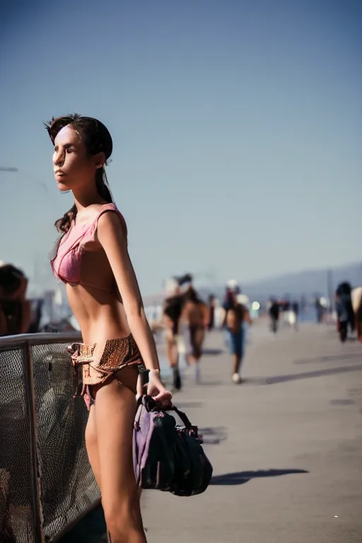 Image similar to street photography of gorgeous model girl on Santa Monica peer By Emmanuel Lubezki