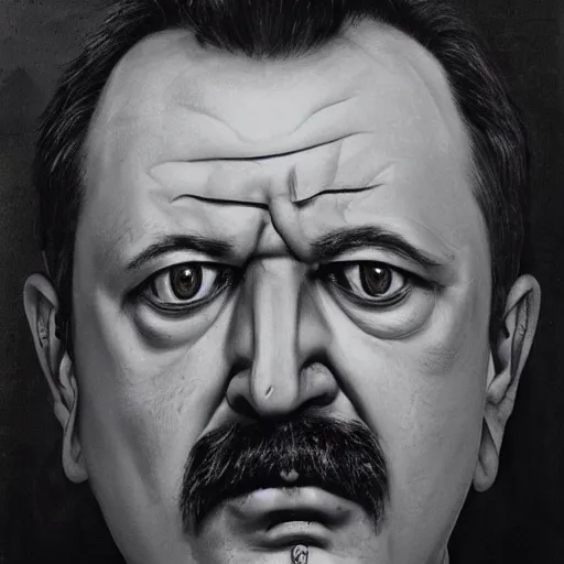 Image similar to Portrait by H.R.Giger of Igor Ivanovich Strelkov calling for total mobilization, photo-realistic, 2K, highly detailed