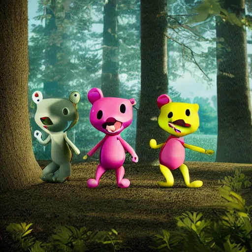 Image similar to happy tree friends, 3 d octane render