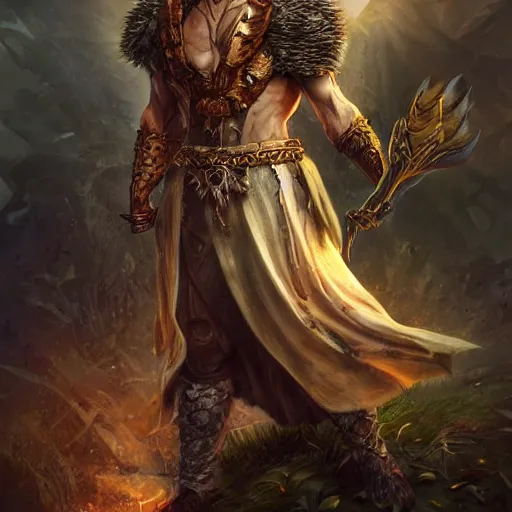 Image similar to a ruthless male druid, full body, 8 k, hyperrealistic, dragon slayer, hyperdetailed, fantasy portrait by laura sava