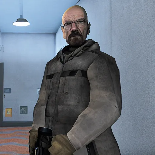 Prompt: Walter White in half life 2 screen shot