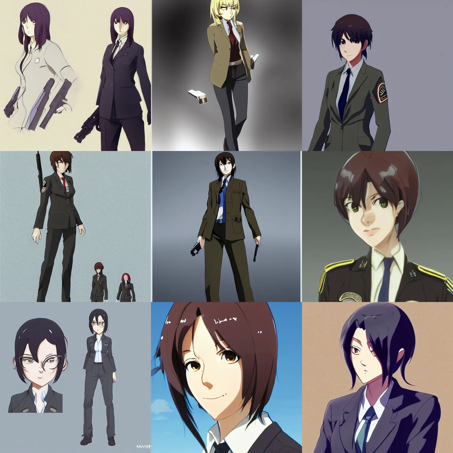 Prompt: female FBI agent, concept art, from the comedy anime film by makoto shinkai