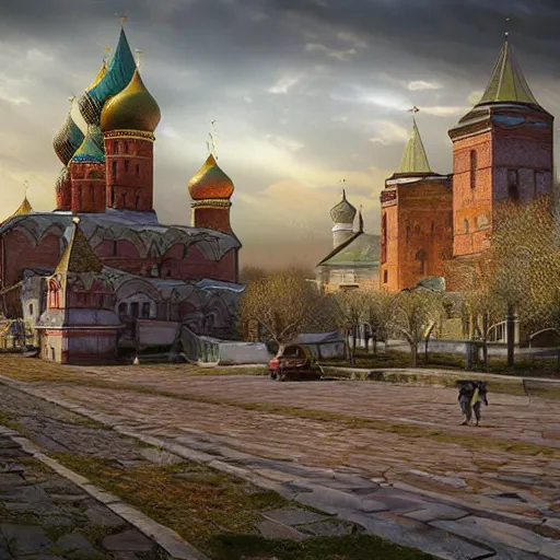 Prompt: photo fantastic ancient Russian city of Kitezh, concept art, cityscape, ancient Russian architecture, terem,