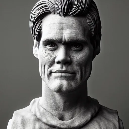 Image similar to jim carrey made out of clay, detailed sculpture, artistic photograph