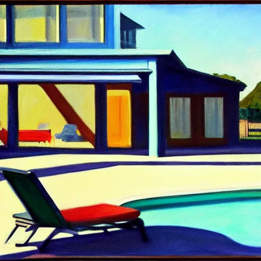 Prompt: a painting of a pool, in the style of Edward Hopper, 4k,