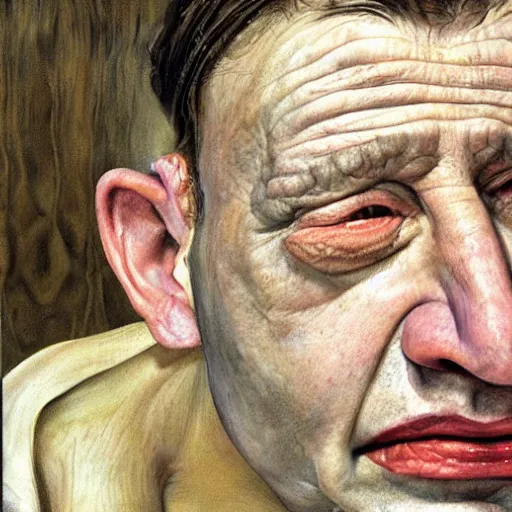 Image similar to high quality high detail painting by lucian freud, hd, portrait of despair