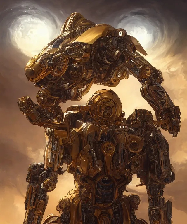 Image similar to a mech weretiger!!, subject centered in the frame, rule of thirds, golden ratio , scifi, intricate glowing mecha armor, elegant, highly detailed cybernetic body, flowing cloak, digital painting, artstation, concept art, smooth, sharp focus, illustration, art by Artgerm and moebius and Peter Mohrbacher