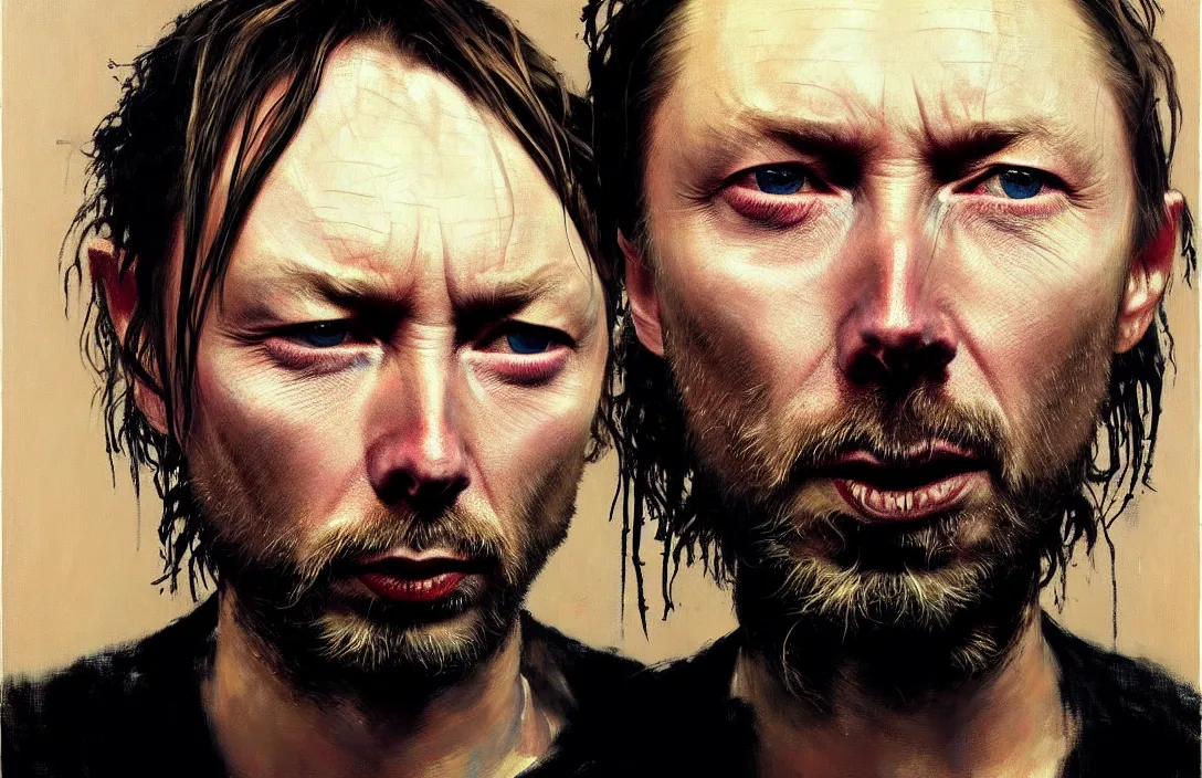 Prompt: portrait of thom yorke!!!!!!!!!!!!!!!!!!!!!!!!!!!, detailed face, detailed painting, epic lighting, by ilya repin, phil hale and kent williams