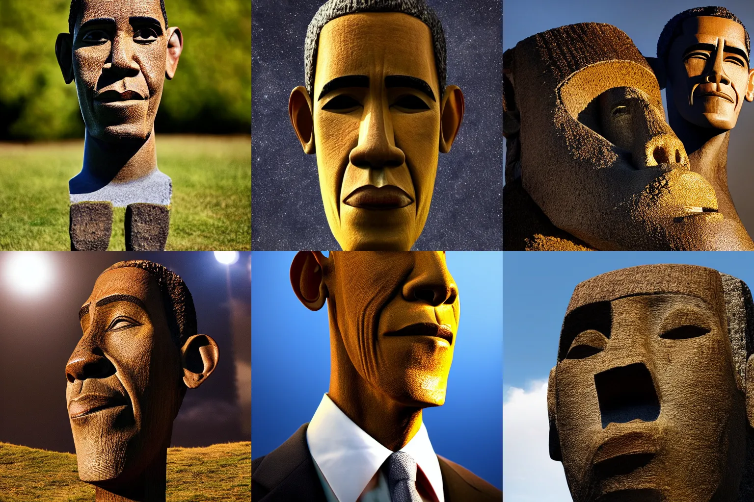 Prompt: Barack Obama as an Easter Island head, 4k, 8k, epic lighting