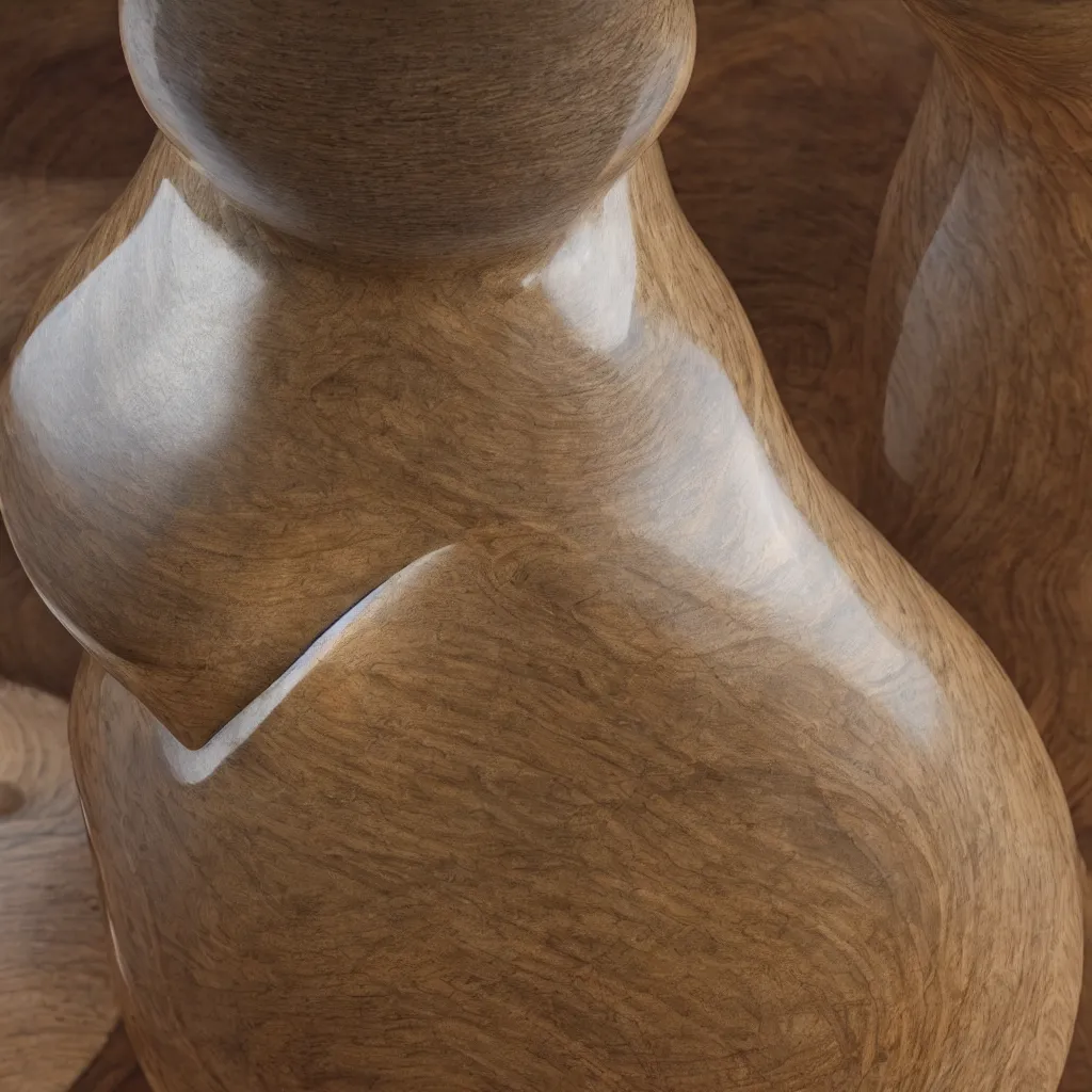 Prompt: close - up view of a beautifully designed vase on top of a wooden table, 8 k, high detail, photorealistic, proper shading