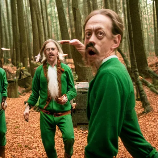 Prompt: steve buscemi being attacked by elves, canon eos r 3, iso 2 0 0, 1 / 1 6 0 s, 8 k, raw, unedited, symmetrical balance, in - frame