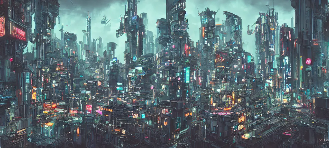 Prompt: Cyberpunk City, by Bjorn Barends