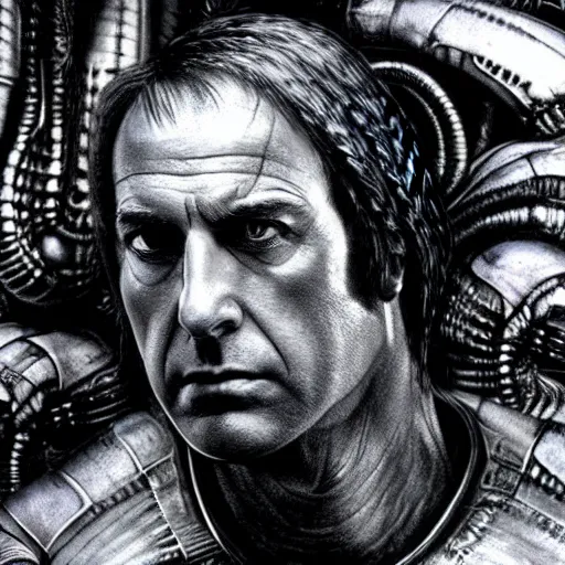 Image similar to film still of saul goodman in aliens, by h. r. giger, very detailed, realistic