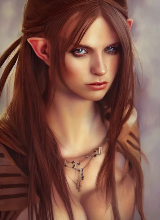 Image similar to A hyperrealistic portrait painting of a hot young female elf with stunning body, DAZ, deviantart, artstation