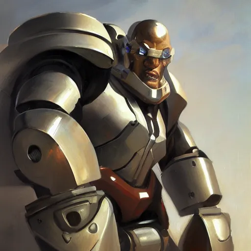 Image similar to greg manchess portrait painting of fully armored bionic augmented the foundation aka dwayne the rock as overwatch character, medium shot, asymmetrical, profile picture, organic painting, sunny day, matte painting, bold shapes, hard edges, street art, trending on artstation, by huang guangjian, gil elvgren, ruan jia, greg rutkowski, gaston bussiere