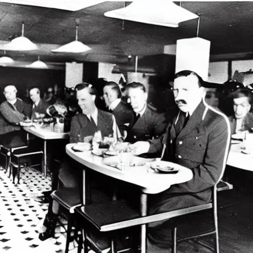 Prompt: Hitler as at a Wafflehouse enjoying breakfast