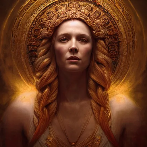 Image similar to majestic gracious regal goddess mater theia portrait, ancient greece, atmospheric lighting, painted, intricate, volumetric lighting, beautiful, rich deep colours masterpiece, golden hour, golden ratio, sharp focus, ultra detailed, by leesha hannigan, ross tran, thierry doizon, kai carpenter, ignacio fernandez rios