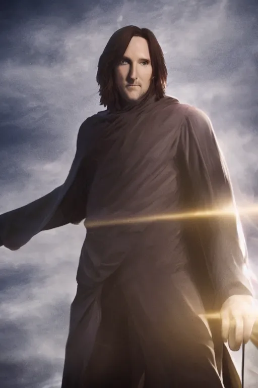 Prompt: Matthew Mercer is an all powerful wizard, realistic cinematic shot, swirling magic, subtle fog and mood lighting