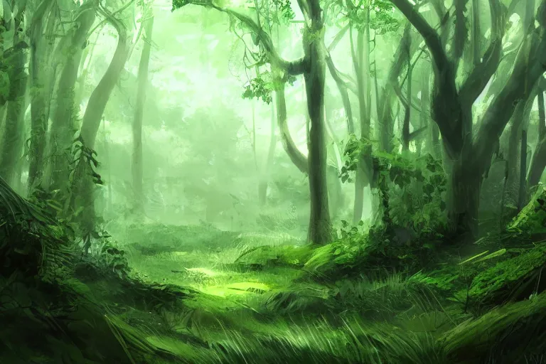 Image similar to lush green forest, concept art trending on artstation,