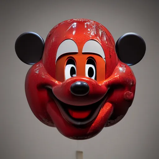 Image similar to a giant mickey mouse head, factory floor, dissected by network executives, octane render, cgstation, 3 d render, very detailed, mindblowing, blood and guts, gritty, cyberpunk, red and cinematic lighting, hyper realism