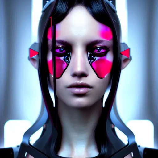 Image similar to face wear on beautiful woman face, cyberpunk art by kuno veeber, cgsociety, computer art, ultra detailed, futuristic, anime aesthetic